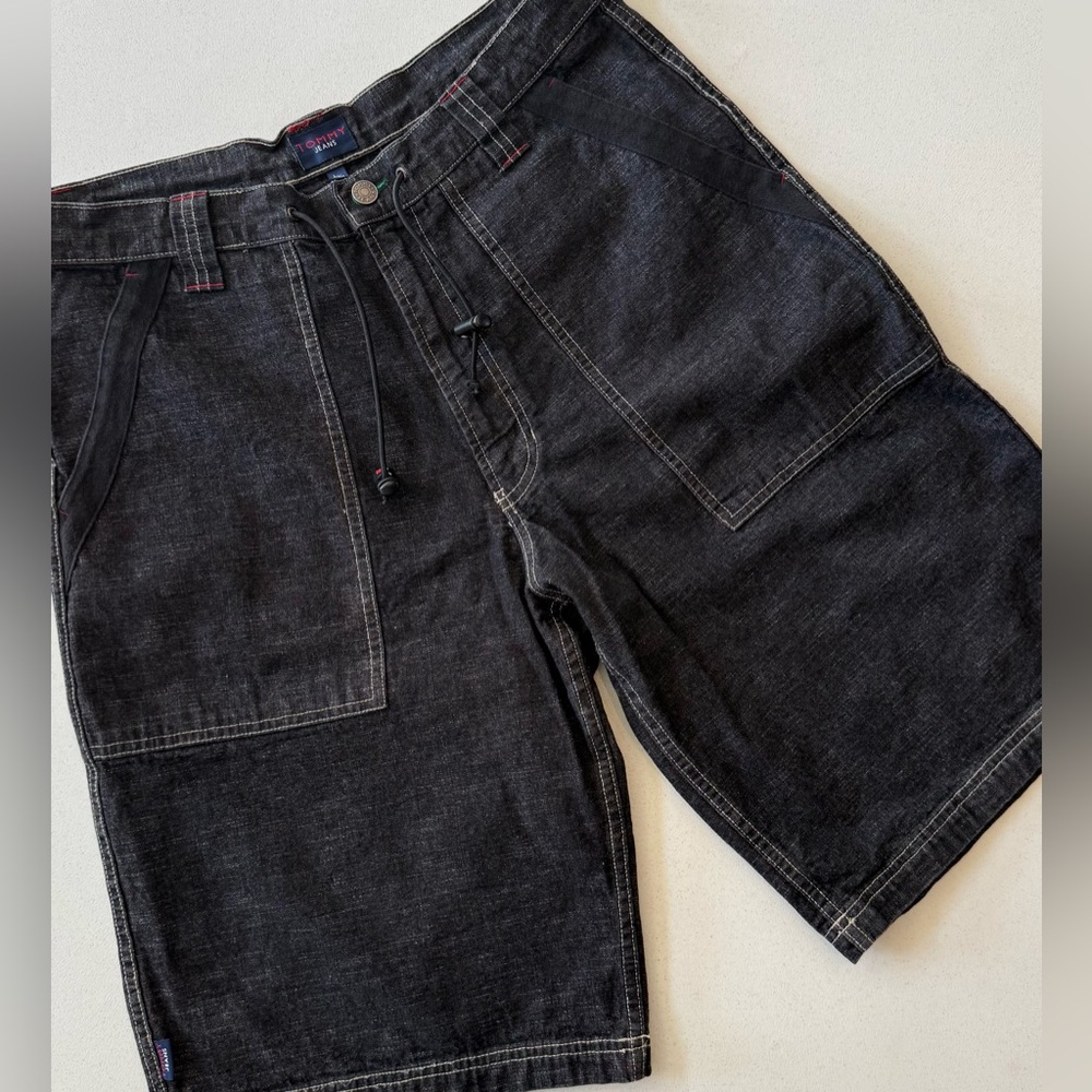 Vintage Tommy Jeans Hilfiger Women’s L 12.5” Inseam Black Denim Shorts 90’s Y2K